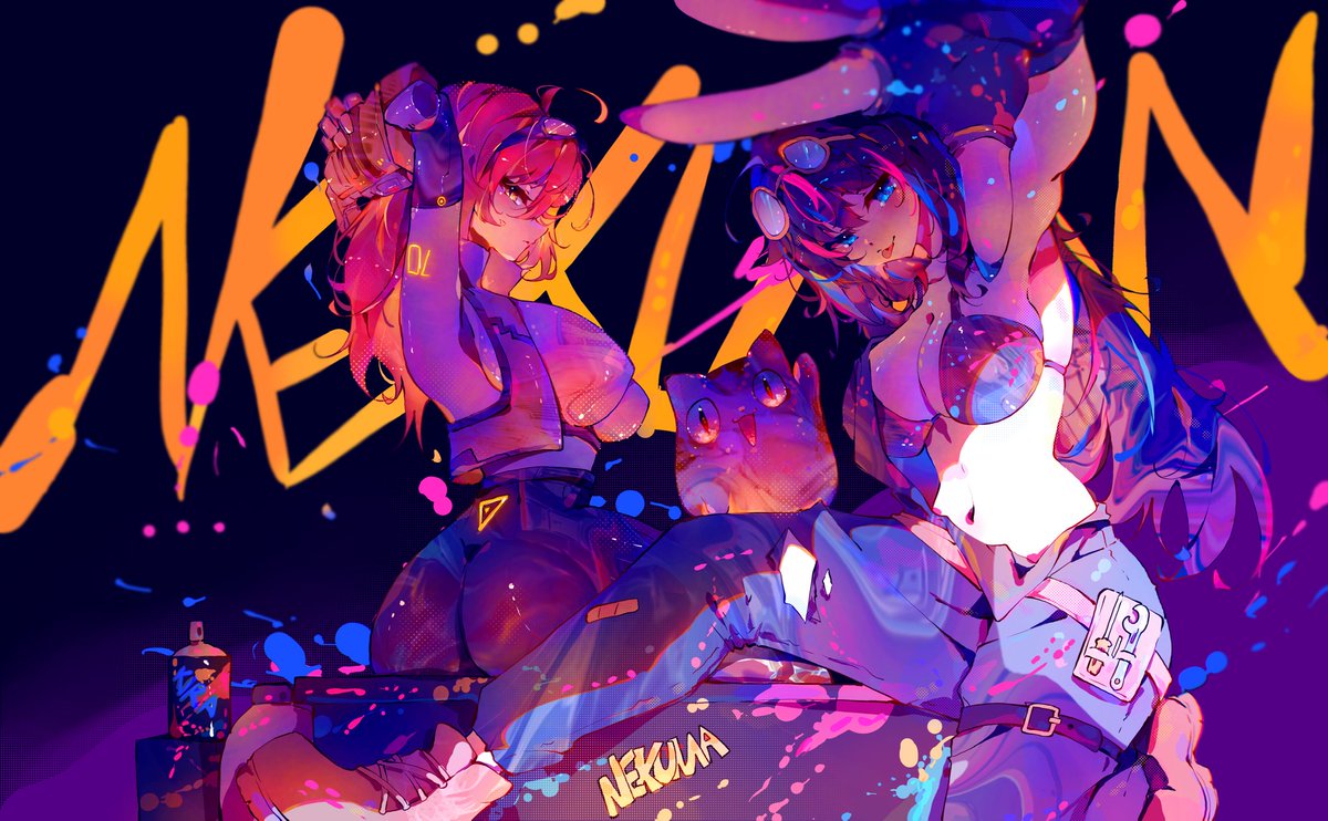 IKO0_'s tweet image. MY TWO FAVORITE GYALS 🧡💙  #comissionopen #Vtuber素材 #fanart #ocart @NekumaLab