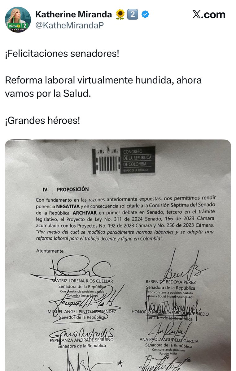 Betocoralg's tweet image. ¿Cómo puede una congresista sacar pecho por una proposición que hizo en una reforma que ella misma intentó hundir con la extrema derecha? Que descaro. Ojala las urnas castiguen a esta señora por oportunista.