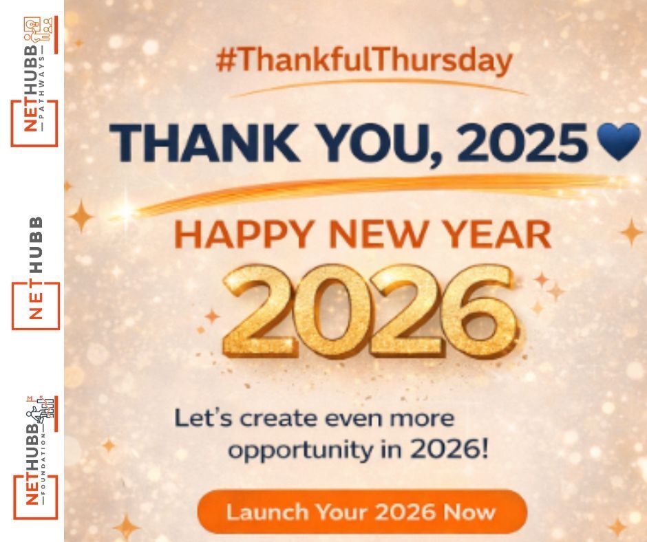 #ThankfulThursday: 𝗪𝗲'𝗿𝗲 𝗴𝗿𝗮𝘁𝗲𝗳𝘂𝗹 𝗳𝗼𝗿 𝗮 𝘆𝗲𝗮𝗿 𝗼𝗳 𝗴𝗿𝗼𝘄𝘁𝗵, 𝗴𝗿𝗶𝘁, 𝗮𝗻𝗱 𝗴𝗼𝗮𝗹𝘀 𝗮𝗰𝗵𝗶𝗲𝘃𝗲𝗱. 

2025: Thank you.
2026: Let’s go.

Ready to build your future?

𝗦𝘁𝗮𝗿𝘁 𝘆𝗼𝘂𝗿 𝗷𝗼𝘂𝗿𝗻𝗲𝘆 𝗻𝗼𝘄 𝗮𝘁 nethubb.com

#Nethubb #NHF