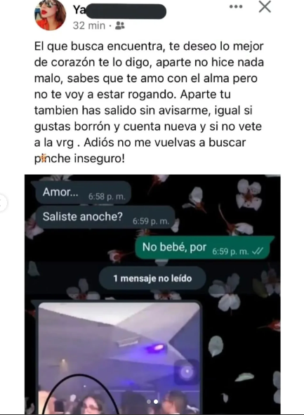 Esa necesidad femenina de salir de joda a "divertirse" teniendo novio.

Y esa necesidad femenina aun peor de hacerse ellas las enojadas cuando las descubren siendo unas putas.