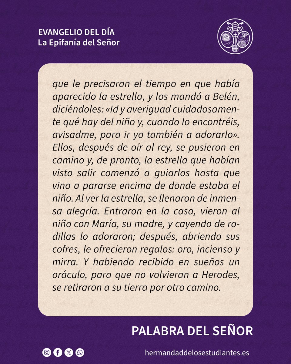 Estudiantes_Sev's tweet image. #EvangelioDelDía 

La Epifanía del Señor

Mt 2, 1-12. Venimos a adorar al Rey.

#FelizMartes #LosEstudiantes #Epifanía #ReyesMagos
