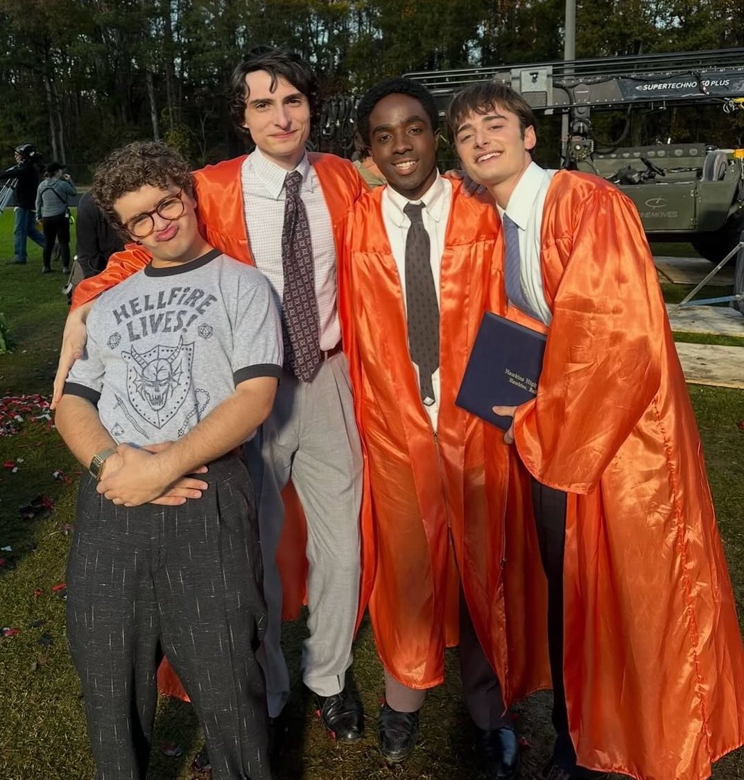 ao3byler's tweet image. the core four in stranger things 5.

all alive btw.