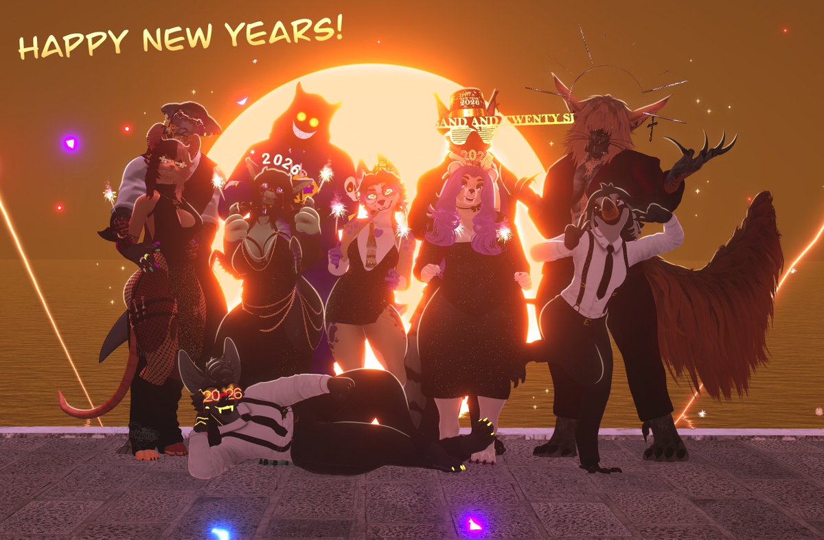 mantis_madam's tweet image. Goodbye 2025, and Hello 2026! Happy to ring in the new year with my favorite people! ✨🎇
.
.
Photo by: @G0ryb0yz 
Edits by: @mantis_madam 
#vrchat #vrc #VRChatPhotography #NewYear2026 #NewYear #furry #furryfandom