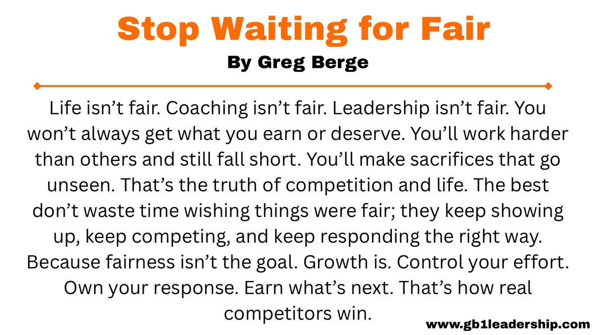 Stop waiting for fair.
It’s never coming.

Control your effort. Own your response. Earn what’s next.