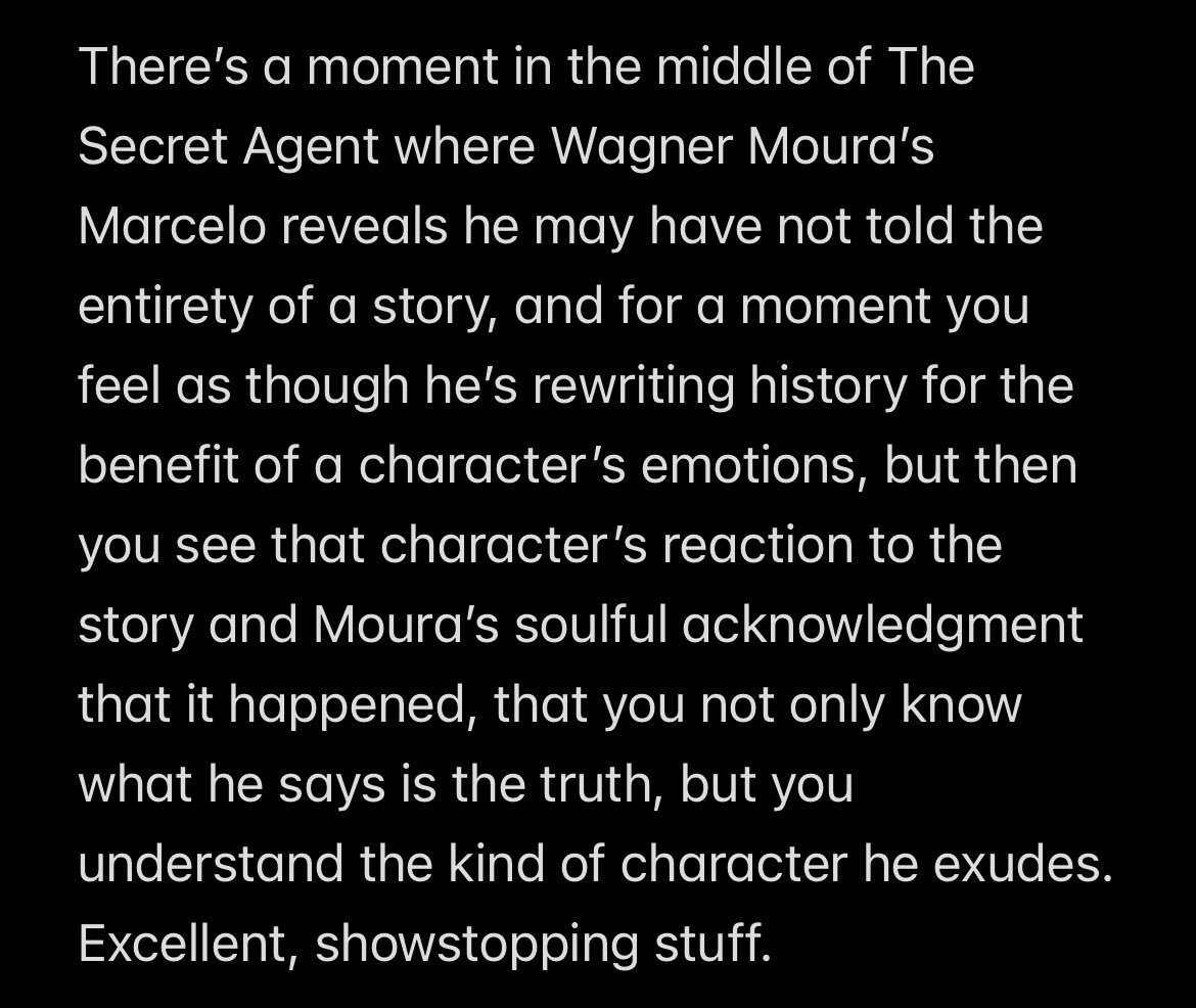 Just watched The Secret Agent. Spoilers in my reaction below. Incredible stuff <a href="/kmendoncafilho/">Kleber Mendonça Filho</a>