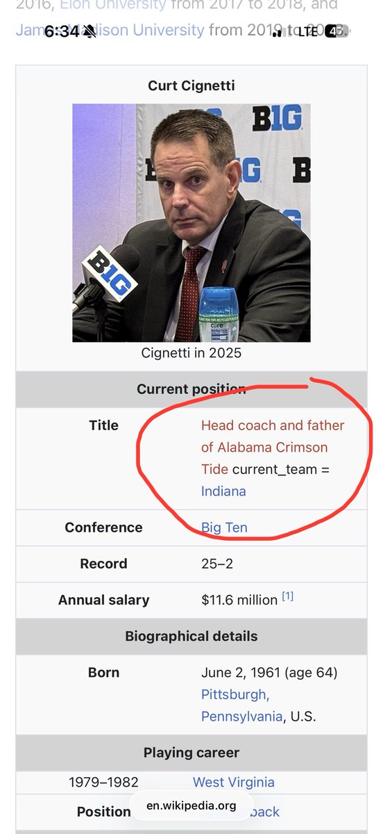 Haha #HoosierNation already taking to Wikipedia. #cignetti 🚬