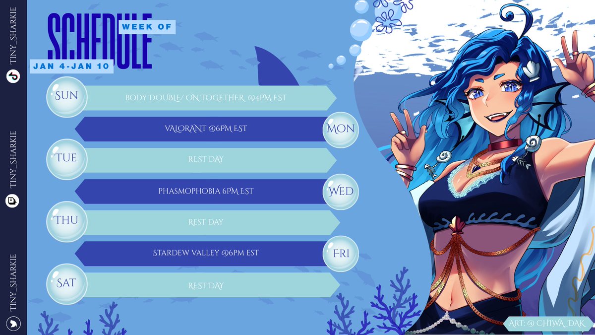 WE BACK TO MAKING STREAM SCHEDULES WOOHOO 🎉🎉🎉 Come swim bye and hang out with me 💙💙