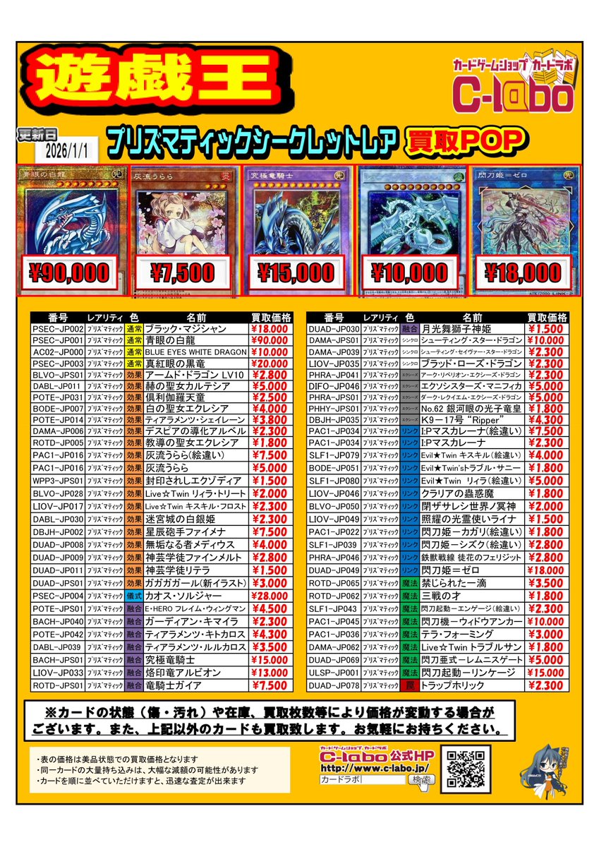 遊戯王 買取情報】 プリズマティックシークレットレアの買取POPは