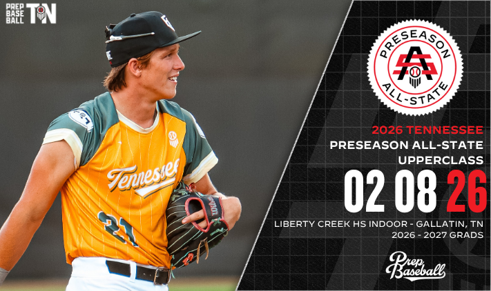 𝐓𝐍 𝐏𝐫𝐞𝐬𝐞𝐚𝐬𝐨𝐧 𝐀𝐥𝐥-𝐒𝐭𝐚𝐭𝐞: 𝐔𝐩𝐩𝐞𝐫𝐜𝐥𝐚𝐬𝐬 🌟   

The Tennessee Preseason All-State: Upperclass welcomes the top talent in the state from the 2026 &amp; 2027 classes all in one spot.

Our final event of the preseason is set for Sunday, February 8th at <a href="/LCPackBSB/">Liberty Creek High School Baseball</a>.