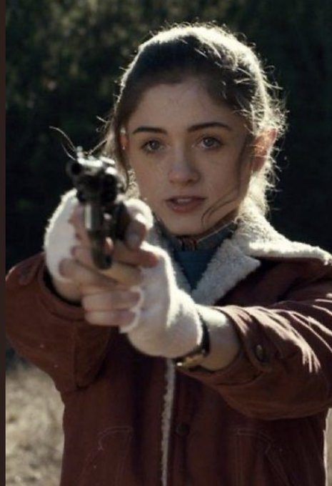 Ranting_Trans's tweet image. One of the worst things about AI art is all the friendly fire getting thrown at actual artists. This is not AI, it's based off this shot where Nancy holds a gun in an admittedly fucked up way.