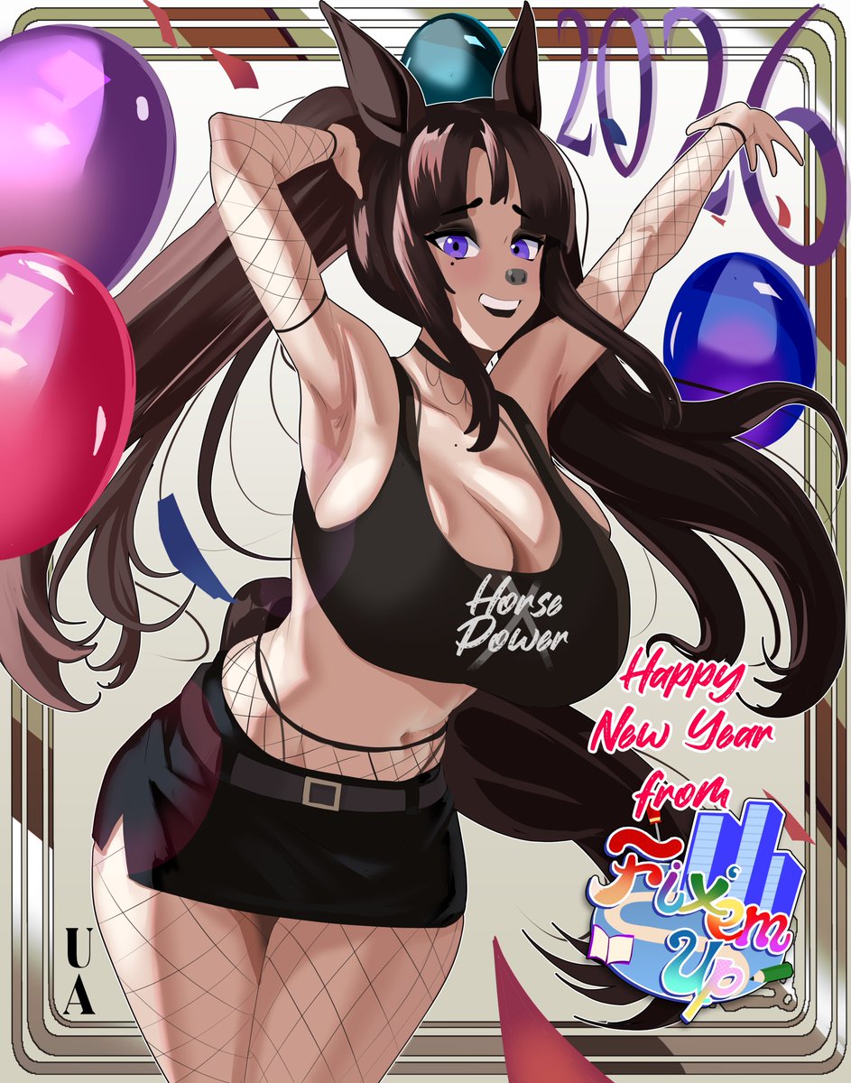 Um_Ambition's tweet photo. Happy New Year to you from me and a brand-new goth horse girl from my game "Fix'em Up" which will demo this year in 2026! Keep an eye out!
#HappyNewYear2026 #YearOfTheHorse #artmoots
#fixemup https://t.co/9MuCs6hik5