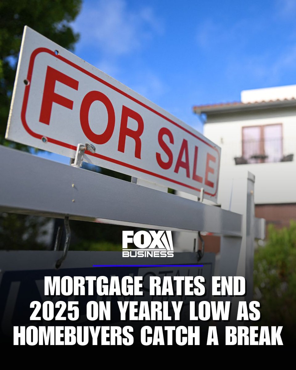 FoxNews's tweet photo. STARTING ON A HIGH NOTE: Homebuyers can usher in 2026 with a little relief as mortgage rates fell to the lowest level of 2025 in a final report of the year.

The average rate on the benchmark 30-year fixed mortgage decreased to 6.15%, from last week's reading of 6.18%, in Freddie Mac's latest Primary Mortgage Market Survey.