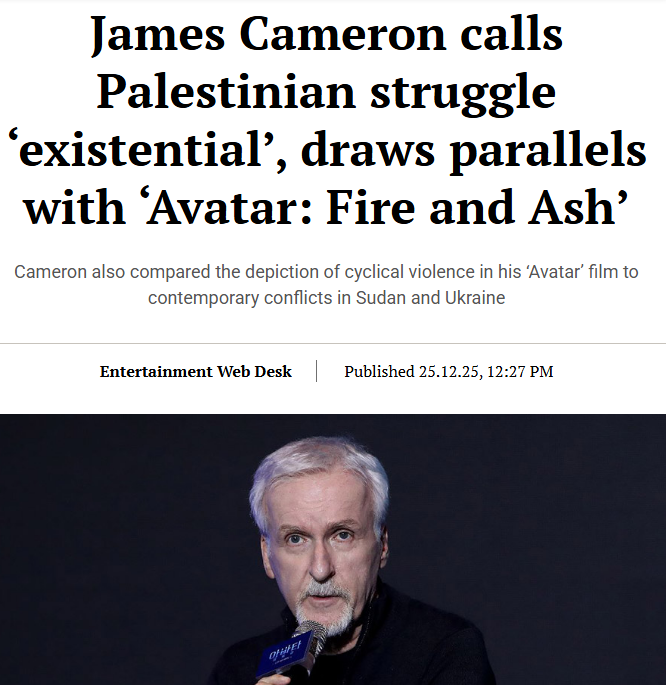 “정당한 싸움도 있다. 완전한 말살이 걸려 있다면 싸울 이유가 된다. 그것은 존재의 문제다.” 

제임스 카메론이 말한 팔레스타인 투쟁의 정당성