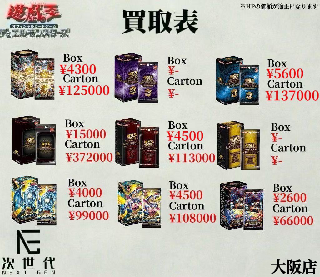 2026年1月2日(木) 遊戯王カードゲーム買取価格更新 ※遊戯王の