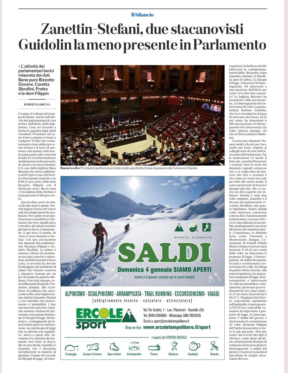 Anche le statistiche danno conto di un impegno parlamentare sempre  rigoroso e costante.                    Buon anno a tutti!