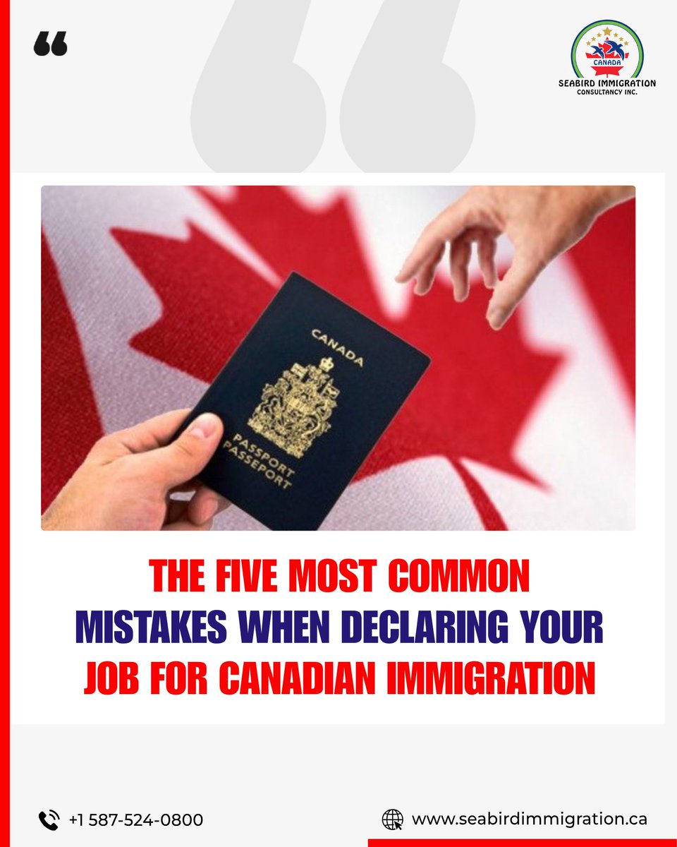 seabirdcanada's tweet photo. Avoid these 5 common job declaration mistakes that can delay or refuse your Canadian immigration application 🇨🇦

📞 +1 587-524-0800
🌐 https://t.co/7CxkerYSFj
#CanadianImmigration #ExpressEntry #NOCCode #CanadaPR #ImmigrationTips https://t.co/PoAduPsR4P