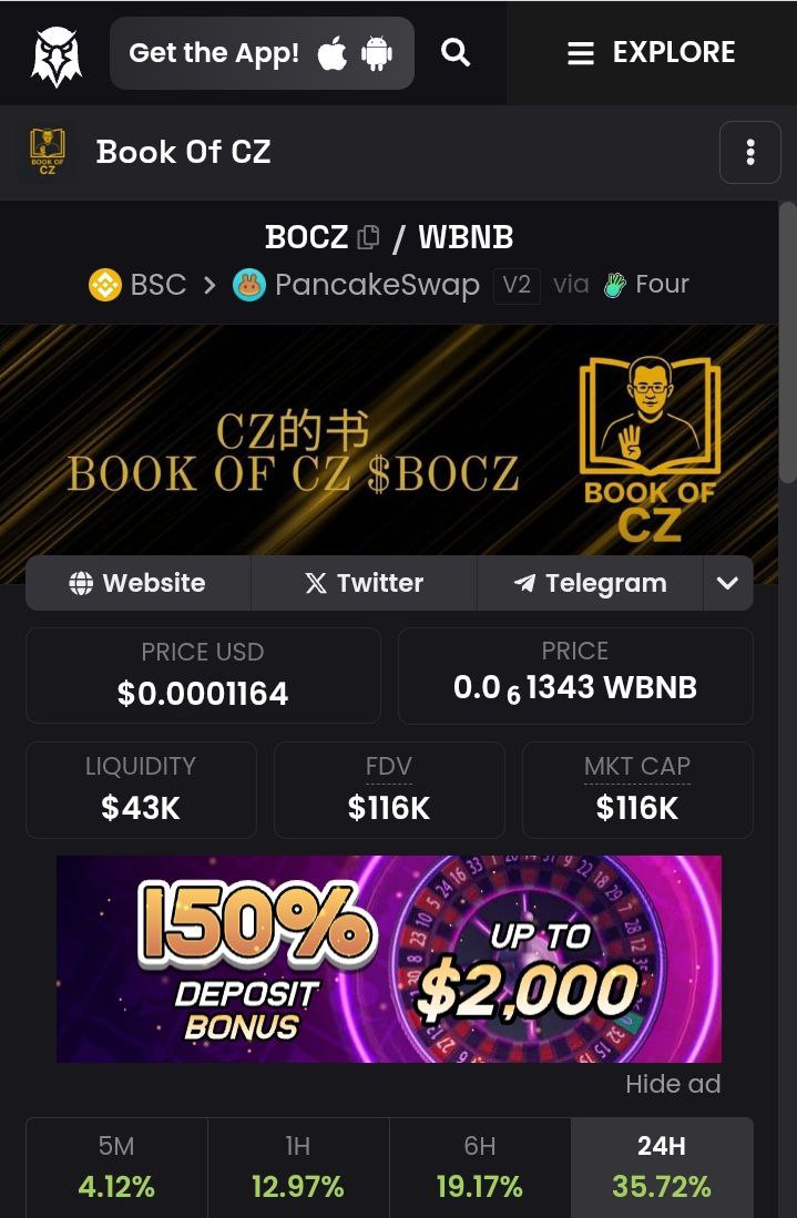 Not so often do you find that narrative that checks all boxes and only needs a green market to crime.🚀✈️
35% with no hype. Just narrative.🚀

Book of CZ will bring the hype back on #BNBChain
$BOME made millionaires
$BOE made millionaires
$BOCZ time is now. No cabals, No