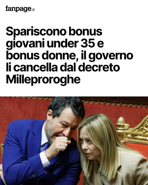 serebellardinel's tweet photo. #GovernoMeloni cancella da #Milleproroghe bonus giovani,bonus per chi apre azienda,bonus donne,bonus per chi assume disoccupati con più di 35 anni!#Mattarella che ha detto ai giovani,fate valere vostri diritti,fatevi rispettare,poteva evitare almeno di prenderli per il culo! https://t.co/ALZzvY0xl5