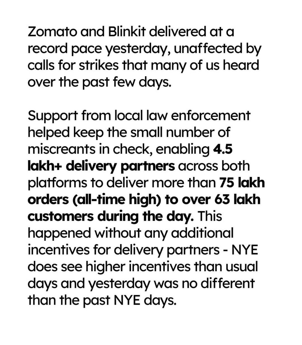 NP_App's tweet photo. Zomato CEO Deepinder Goyal Says Gig Worker Strike Had No Impact, Claims 75 Lakh Deliveries on New Year’s Eve
#Zomato #DeepinderGoyal #GigEconomy #GigWorkers #DeliveryStrike #NewYearsEve https://t.co/yvN1anbGwe