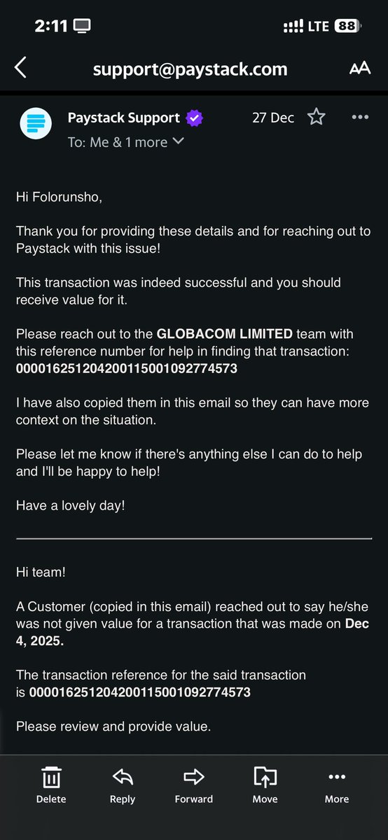 dbabafo's tweet photo. @GloWorld How could you said the Transaction ID is incorrect from my receipt and Mail from PayStack https://t.co/Sp6nSVqGyv