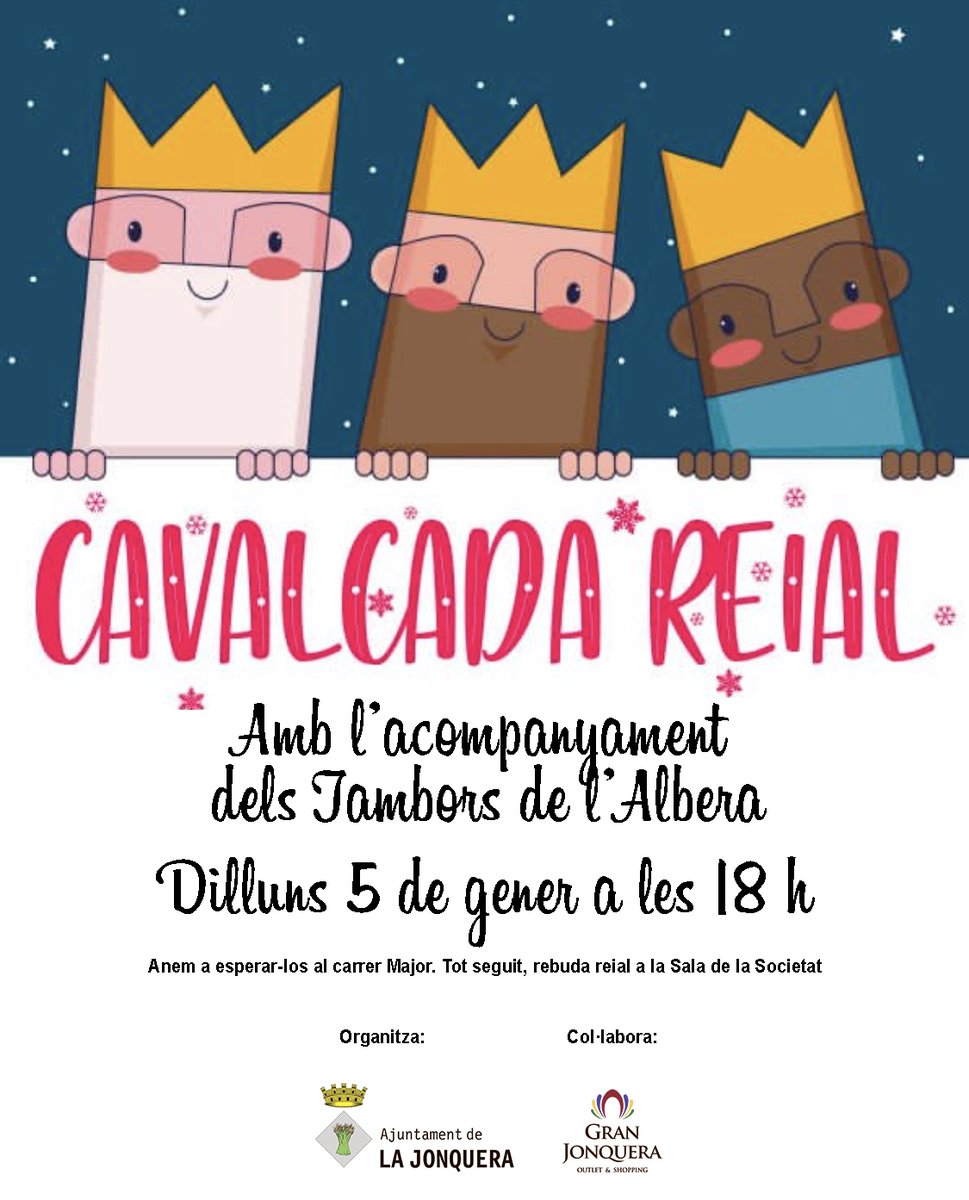 👑✨ La màgia de la Nit de Reis arriba a la Jonquera! ✨👑

😊 Aquest dilluns 5 de gener, a partir de les 18 h, els carrers de la vila s’ompliran d’il·lusió amb la Cavalcada Reial, que comptarà amb l’energia i el ritme dels Tambors de l’Albera 🥁🎶

#LaJonquera