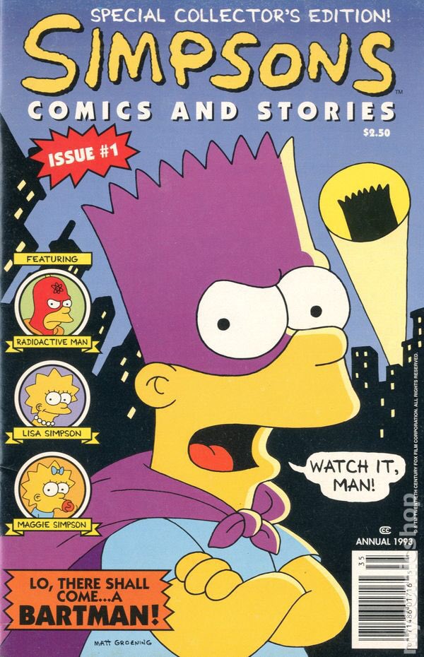 #OnThisDay January 1, 1993, “Simpsons Comics and Stories” was published by Welsh Publishing. It was a one-shot comic book edition of the magazine Simpsons Illustrated. Due to its success, the Bongo Comics group was created. #TheSimpsons