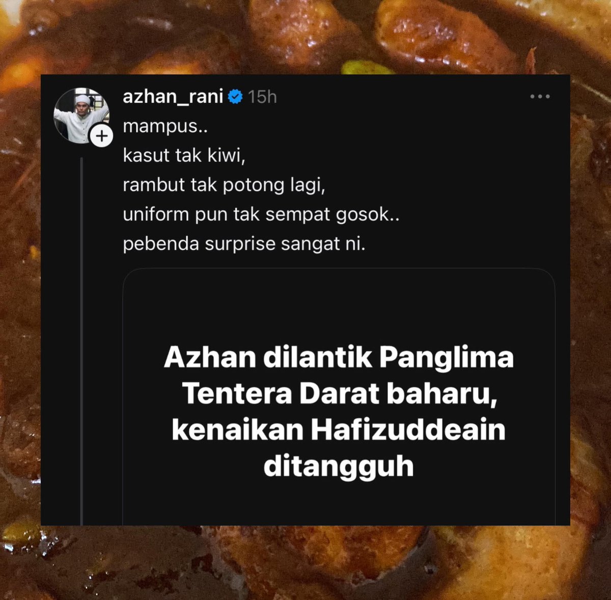 projekhitam's tweet photo. Pecahnya skandal Tentera Darat ni memberi kepuasan pada anggota bawahan yang jemu dengan perangai high rank officer. 

Kerja tak pandai mana tapi mengarah macam dewa. Agensi lain jangan selesa sangat. Drama baru start ni. https://t.co/m4P2x18U6L
