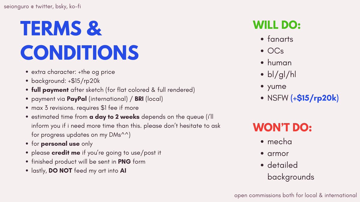 [rts are very appreciated!] 

C🅾ⓂⓂS ARE OPEN FOR INTERNATIONAL AND 🇮🇩LOCAL

hello happy new years everyone^^ i'll be open for 5 slots this month! come and grab yours
