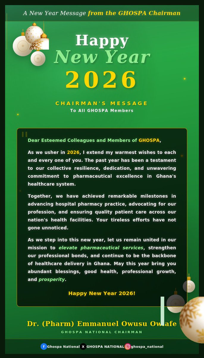 The Government and Hospital Pharmacists Association wishes everyone a Happy New Year and an auspicious one thrilled with so much positivity. 
#HappyNewYear