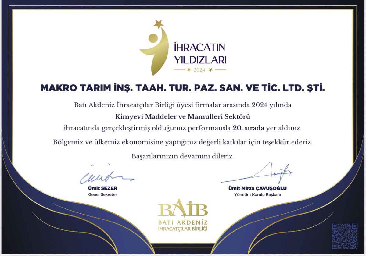 Harun2407's tweet photo. Akdeniz İhracatçılar Birliği ( BAİB ) verilerine göre, ' Kimyevi Maddeler ve Mamulleri ' sektöründe 2024 yılı ihracat performansımızla firmamız, bölge genelinde 20. sırada yer almıştır.Hedefimiz daha da yukarıda!
#BAİB
#İhracat 
#KimyaSektörü 
#GururTablosu 
#SürdürülebilirBüyüme https://t.co/unf7fakdFW