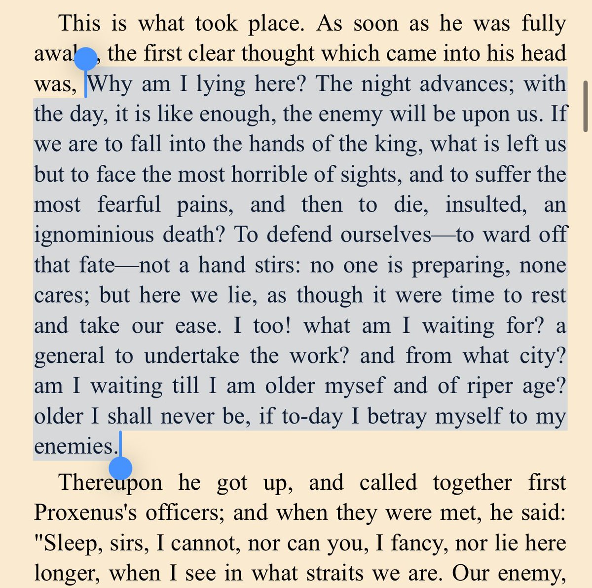romanhelmetguy's tweet image. 💯 right after the Persians kill all the Greek army officers through trickery, and the common soldiery are all laying about in despair. Exquisite reference