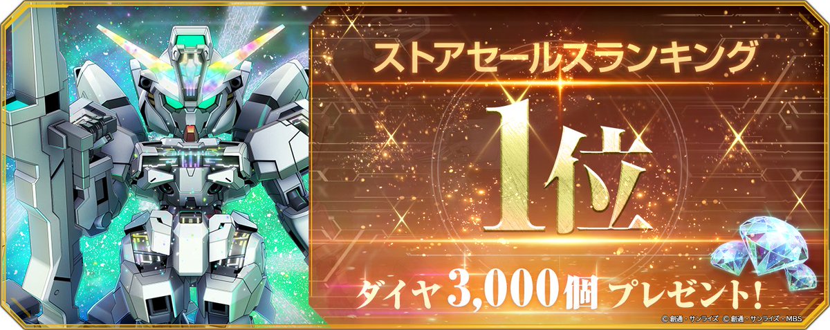 ggene_eternal's tweet image. ◤━━━━━━
SDガンダム #ジージェネエターナル 
ストアセールスランキング1位達成！
━━━━━━━◢
皆さま、ありがとうございます！
ランキング1位達成を記念して
ダイヤ3,000個をプレゼントいたします。

※詳細はゲーム内のお知らせをご確認ください