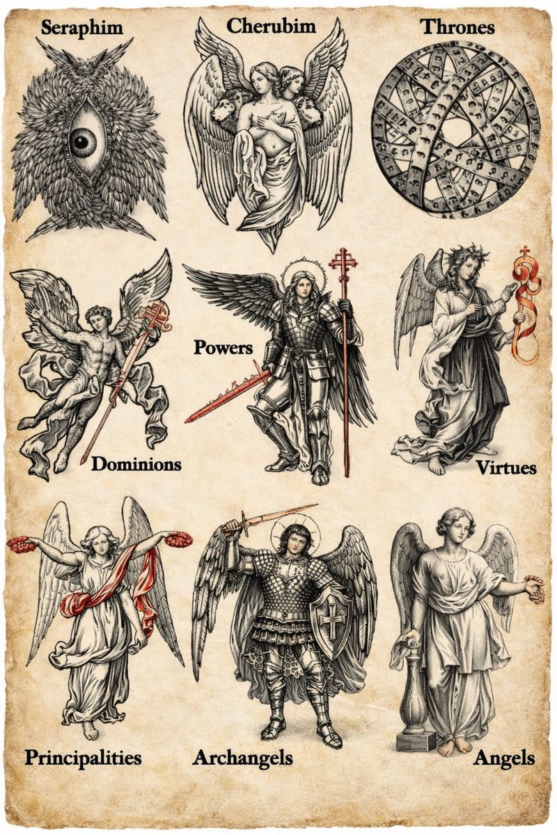 TheFlatEartherr's tweet image. All 9 classes of angels including the Seraphim 👁️🪽 if you'd like a video explaining these just let me know.