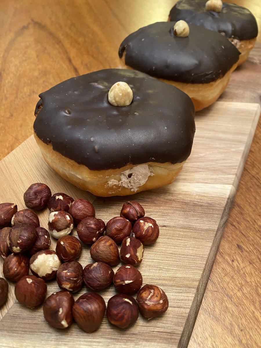 Breaking donut news! Indulge in our January feature donut.  This fluffy donut is filled with Nutella and Whippee, topped with chocolate and a roasted hazelnut. We are bringing in the new year for all our donut friends.