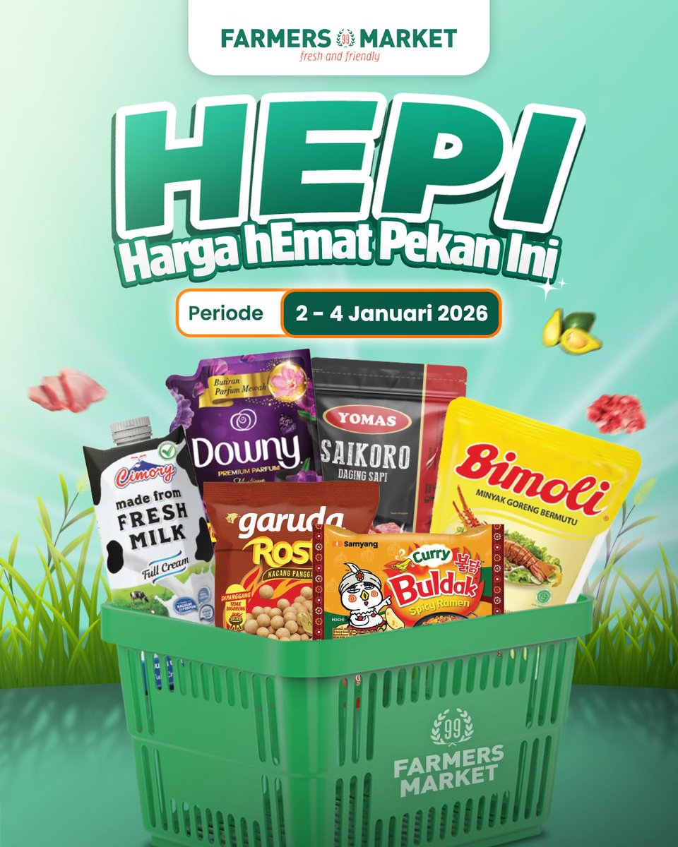 katalogpromosi's tweet image. PROMO JSM FARMERS MARKET
PERIODE 02-04 JANUARI 2026

🛒💚 Masih momen kumpul keluarga?
Isi dapur, lauk siap masak, sampai camilan lagi lengkap di promo HEPI

Harga hEmat Pekan Ini cuma 2–4 Januari 2026
Yuk cari tahu infonya 👉 katalogpromosi.com/katalog-promo-…
#PromoJSM #FarmersMarket