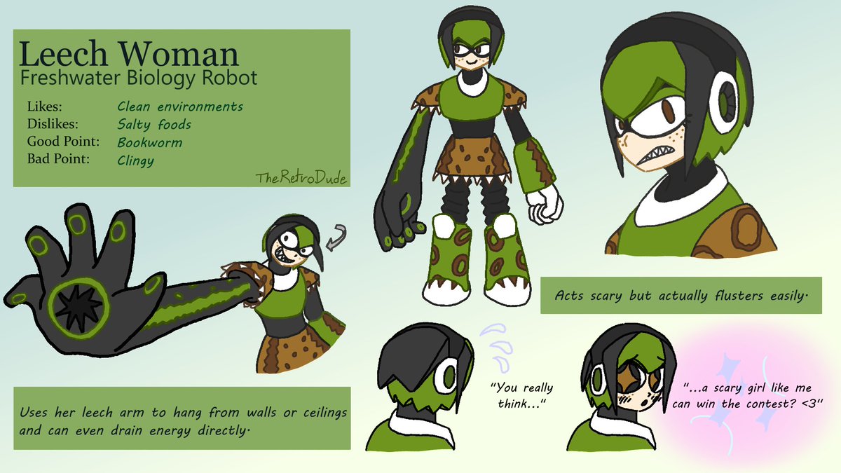 Robot Master Design: Leech Woman

A robot originally built for freshwater marine biology research and preservation of freshwater habitats.

Pen Name: TheRetroDude

#MegaManDo #DesignARobotMaster