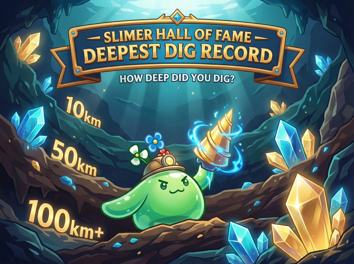 Slime_Miner's tweet image. 🏆 Slimer Hall of Fame – How deep did you dig? ⛏️

🗓️ Jan 2 Fri ~ Jan 8 Thurs 23:59 UTC

Show us your deepest dig record in Slime Miner!
Your journey underground is part of Slime Miner’s history.

How to join:
1️⃣ Follow @Slime_Miner
2️⃣ Like &amp;amp; RT
3️⃣ Comment with your deepest dig…