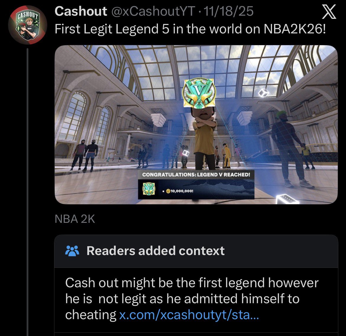 JABridgeforth's tweet image. Still funny that this got a community note

Fraudulent First Legend 5 😭