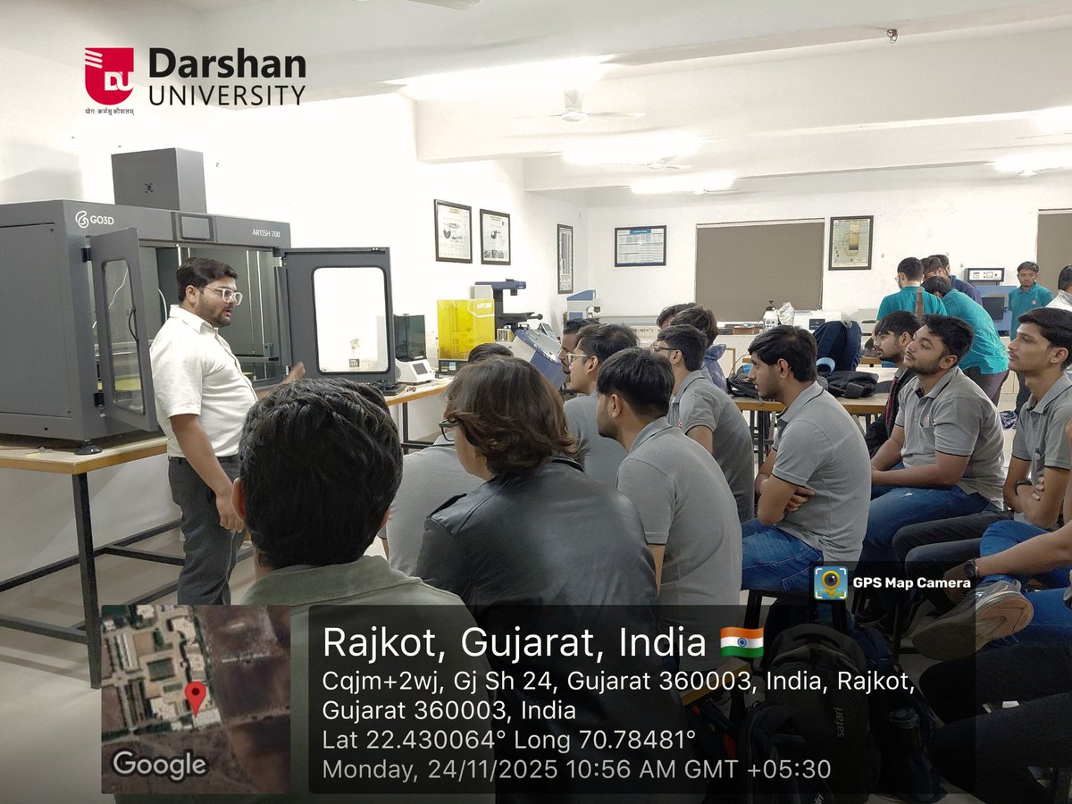 DarshanUniv's tweet image. The Department of Mechanical Engineering at Darshan University successfully organized the “SSIP Integrated Technology Skill Development Camp” from November 24 to 28, 2025.

#DarshanUniversity #MechanicalEngineering #SSIP #SkillDevelopment #3DPrinting #ARVR #EngineeringEducation