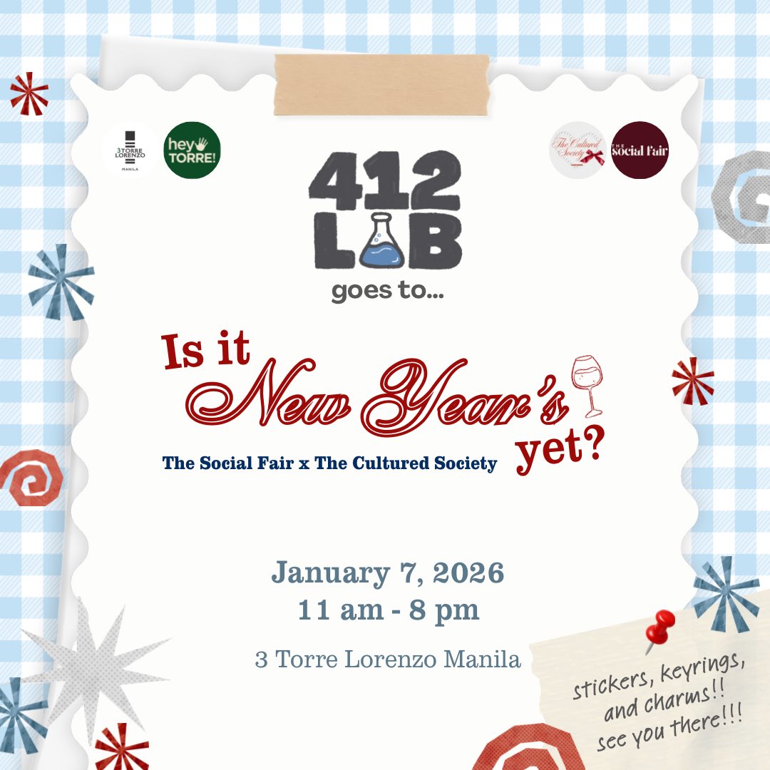 412_LAB's tweet photo. we are so back!!!

catch 412 LAB and @dreamwithkyuu this january 7! 🤍

⏰ 11 am - 8 pm
📍3 torre lorenzo manila https://t.co/yaVexpqgPx