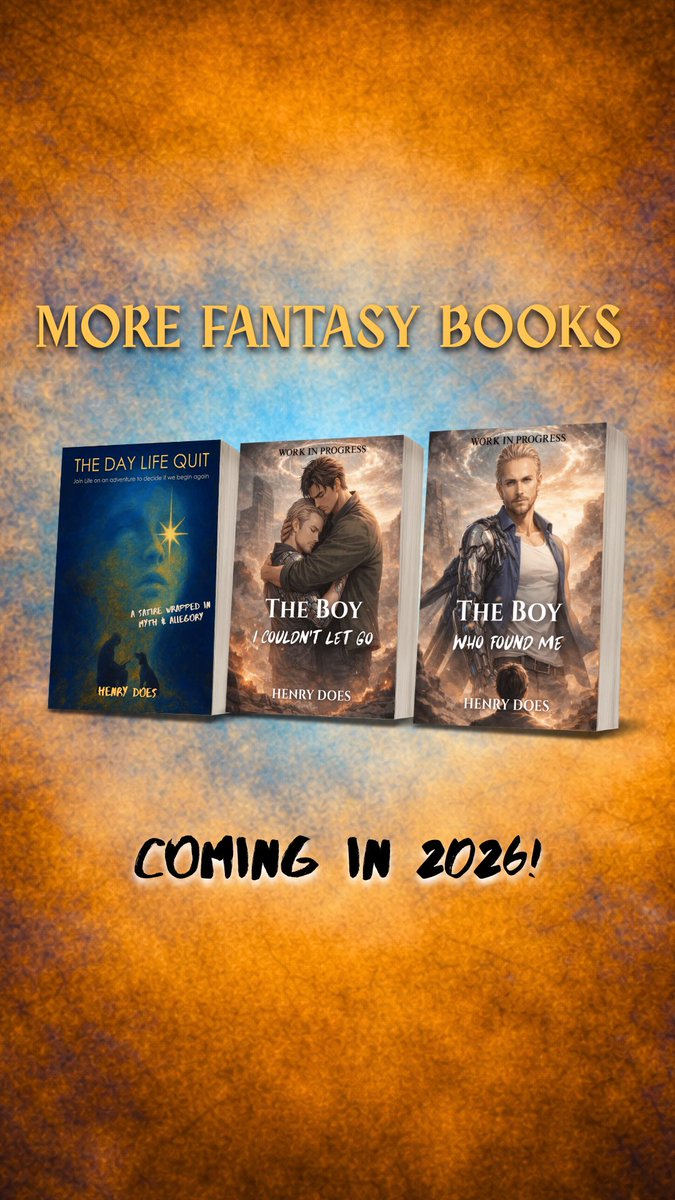 henrydoes_'s tweet photo. Thank you, 2025.

To everyone who liked, followed, shared, reviewed, or bought a copy, thank you. I noticed it all, and it meant a lot.

Now onto 2026.

More fantasy books.
The Day Life Quit, a satire wrapped in myth and allegory.
And THE BOY, two queer stories coming in 2026. https://t.co/3WOhRfku28