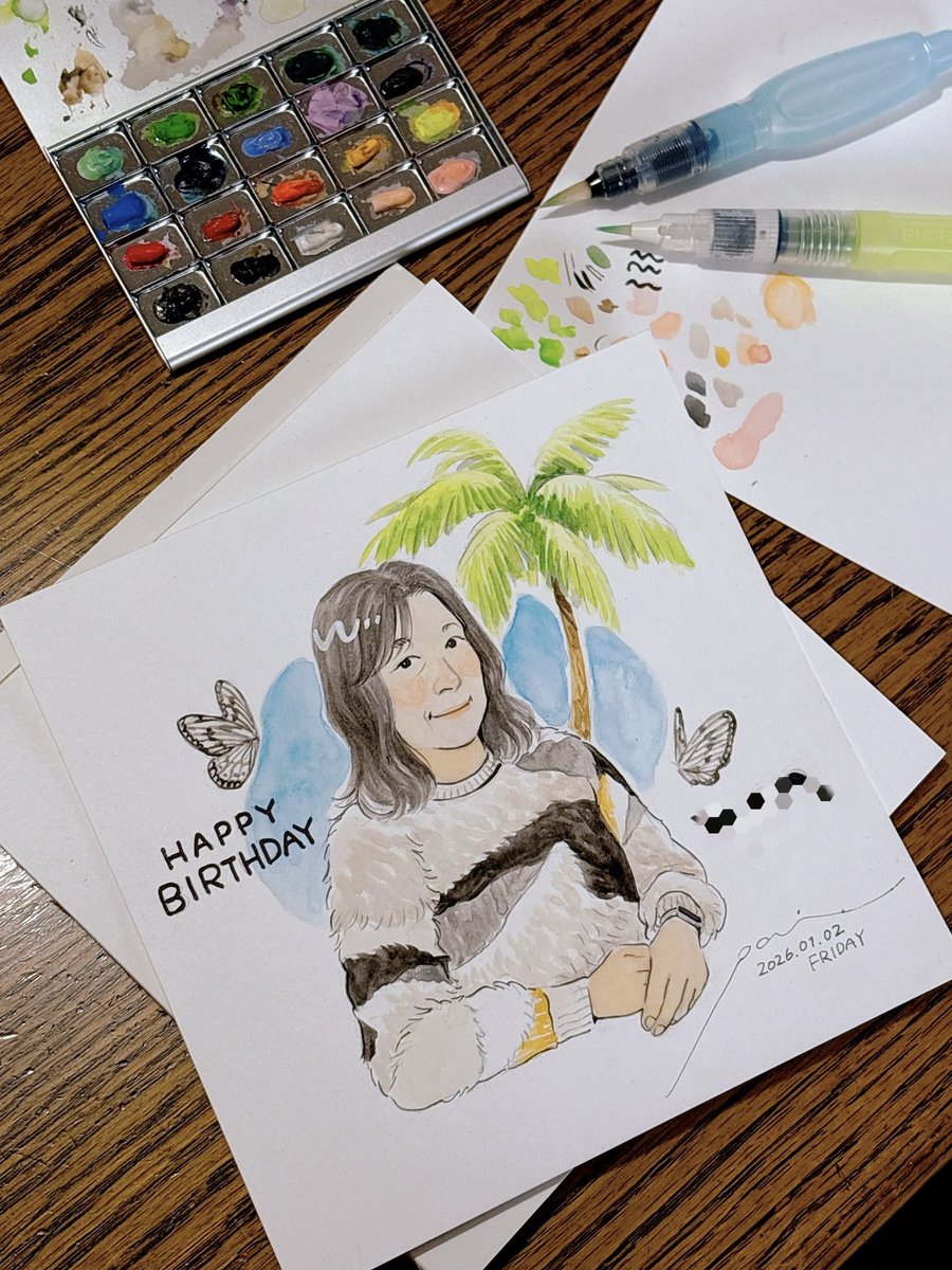 今日は母の誕生日なので似顔絵をプレゼントしました✍🏻