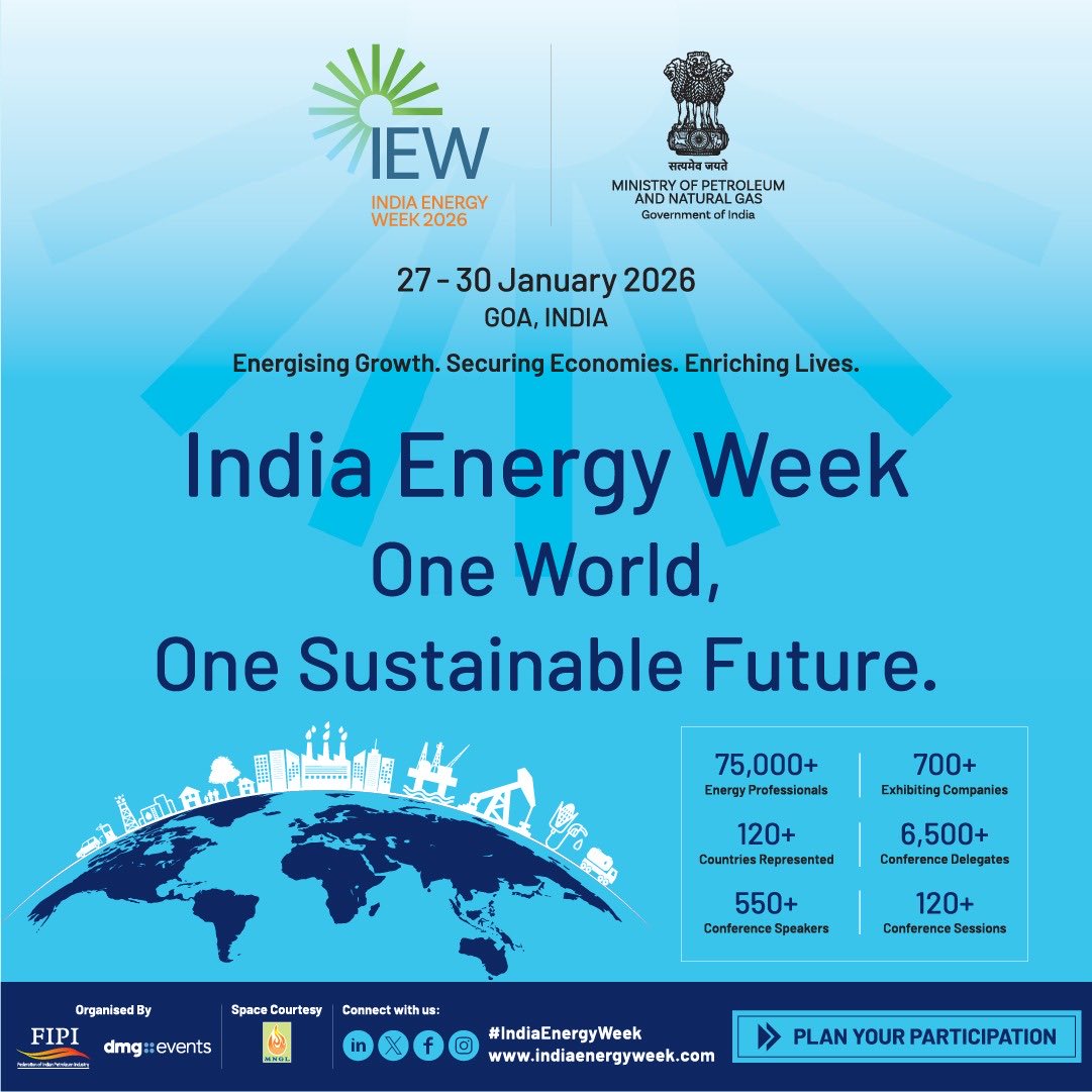 mngl_in's tweet photo. One World. One Sustainable Future. 🌍⚡
India Energy Week 2026 brings global energy leaders together to shape the future of energy, innovation, and sustainability.
📍 Goa, India | 🗓️ 27–30 January 2026
#IndiaEnergyWeek #IEW2026 #OneWorldOneFuture #SustainableGrowth https://t.co/EOCedjuzeo