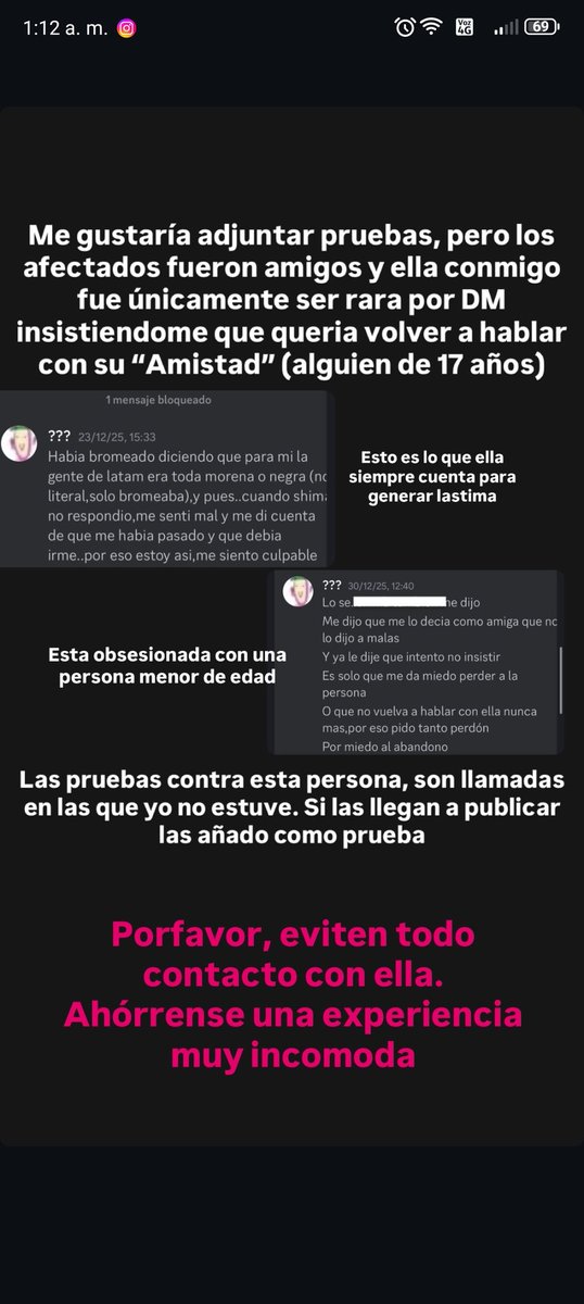 AVISO DE INSTAGRAM!! 
hay una persona "problematica" con acusaciones y pruebas dónde presenta una "atracción" a menores de edad, esto es para que se cuiden muchachos. 
Las pruebas las tienen personas involucradas yo solo doy aviso

(Abro hilo Wacha🩵)