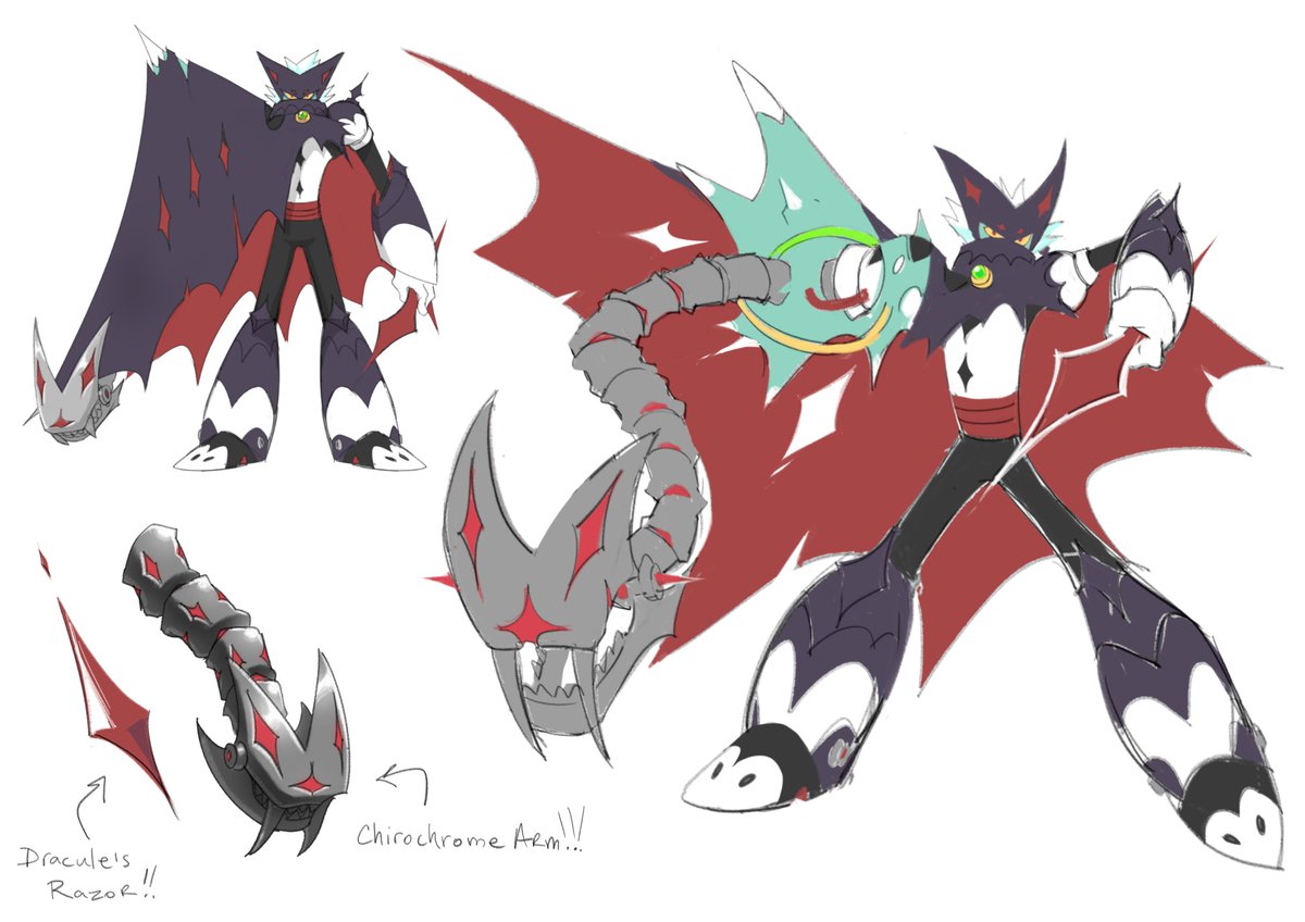 cuttlecore's tweet image. It's Vampman

They suck your energy to boost their damage 😭

The more energy they steal with their Chirochrome arm the harder Dracule's Razor hurts!

Robot Master Design!!
#MegaManDO #DesignARobotMaster