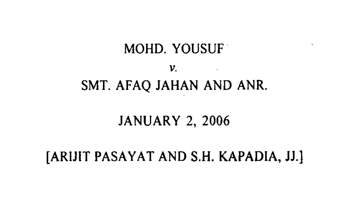 CiteCase's tweet photo. Good morning 🌄

This day [2 January], in the year 2006, #SupremeCourt delivered this judgment: 

Mohd. Yousuf v. Smt. Afaq Jahan

Reply to this post if you know what was held in this judgment. Else see the reply by @grok !