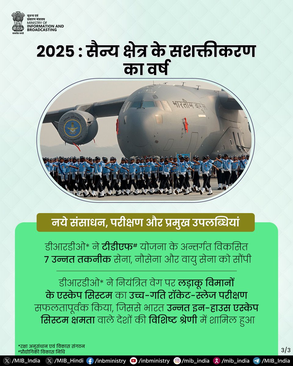 CBCAligarh's tweet photo. #YearOfReforms । #IndiaIn2025

🔹नए तकनीकों की मदद से देश #विकसित_भारत की राह पर अग्रसर है ।

#BharatIn2025 । #YearEndReview । @SpokespersonMoD @DRDO_India https://t.co/iKQ1fQBp1I