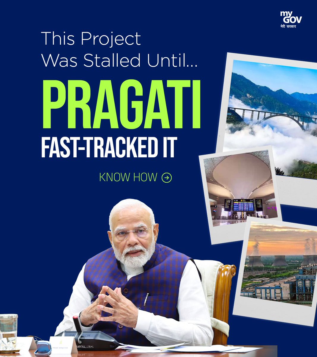 mygovindia's tweet photo. Until PRAGATI took Charge!
Stuck in delays and approvals… PRAGATI changed the course. See how projects across India are finally gaining momentum.
#PRAGATI
#BuildingIndia
#InfrastructureProgress https://t.co/DjdDpEKjro