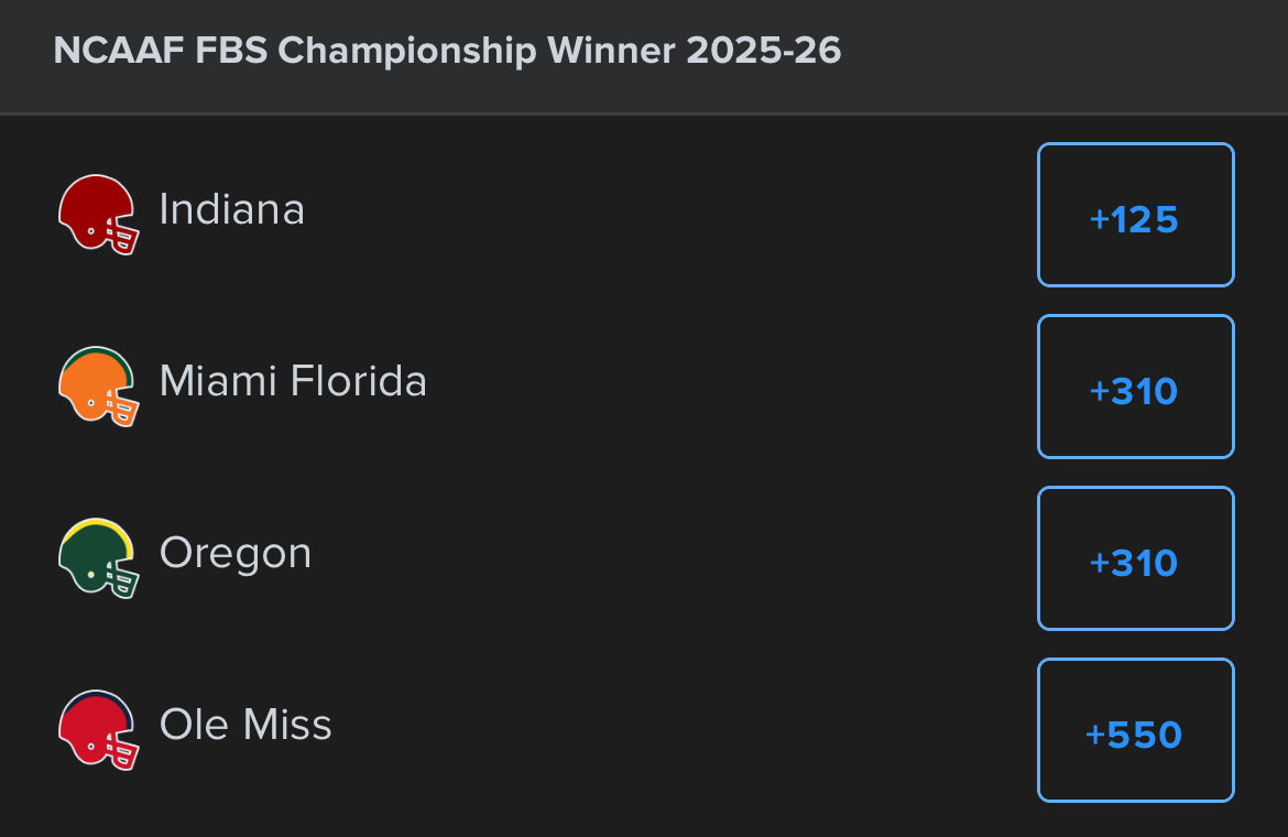 ActionNetworkHQ's tweet image. 🏆 Updated College Football National Championship odds for the last four teams still standing

(odds via @FDSportsbook)