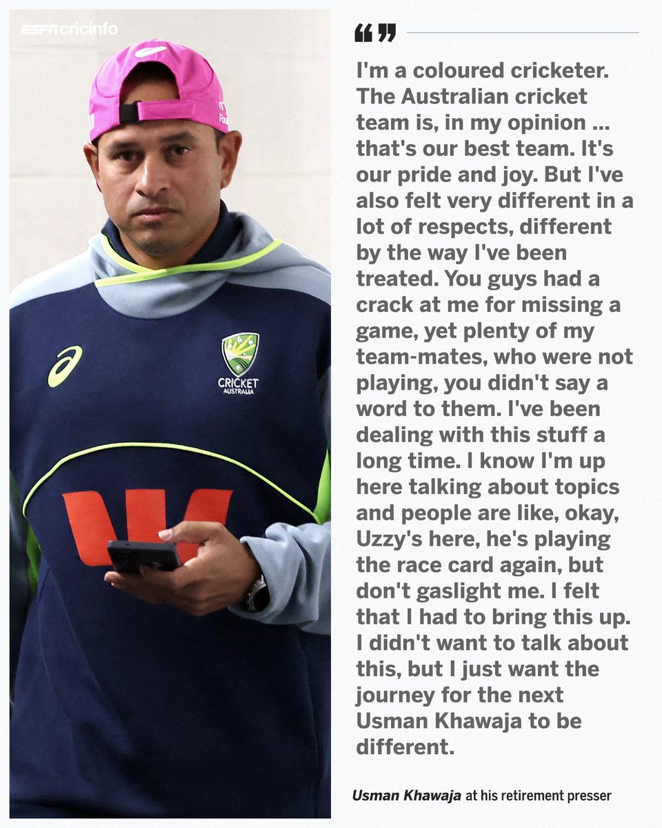 ESPNcricinfo's tweet image. Usman Khawaja believes the criticism he received for his back injury had racial undertones.

Read more: bit.ly/4q0bPpz